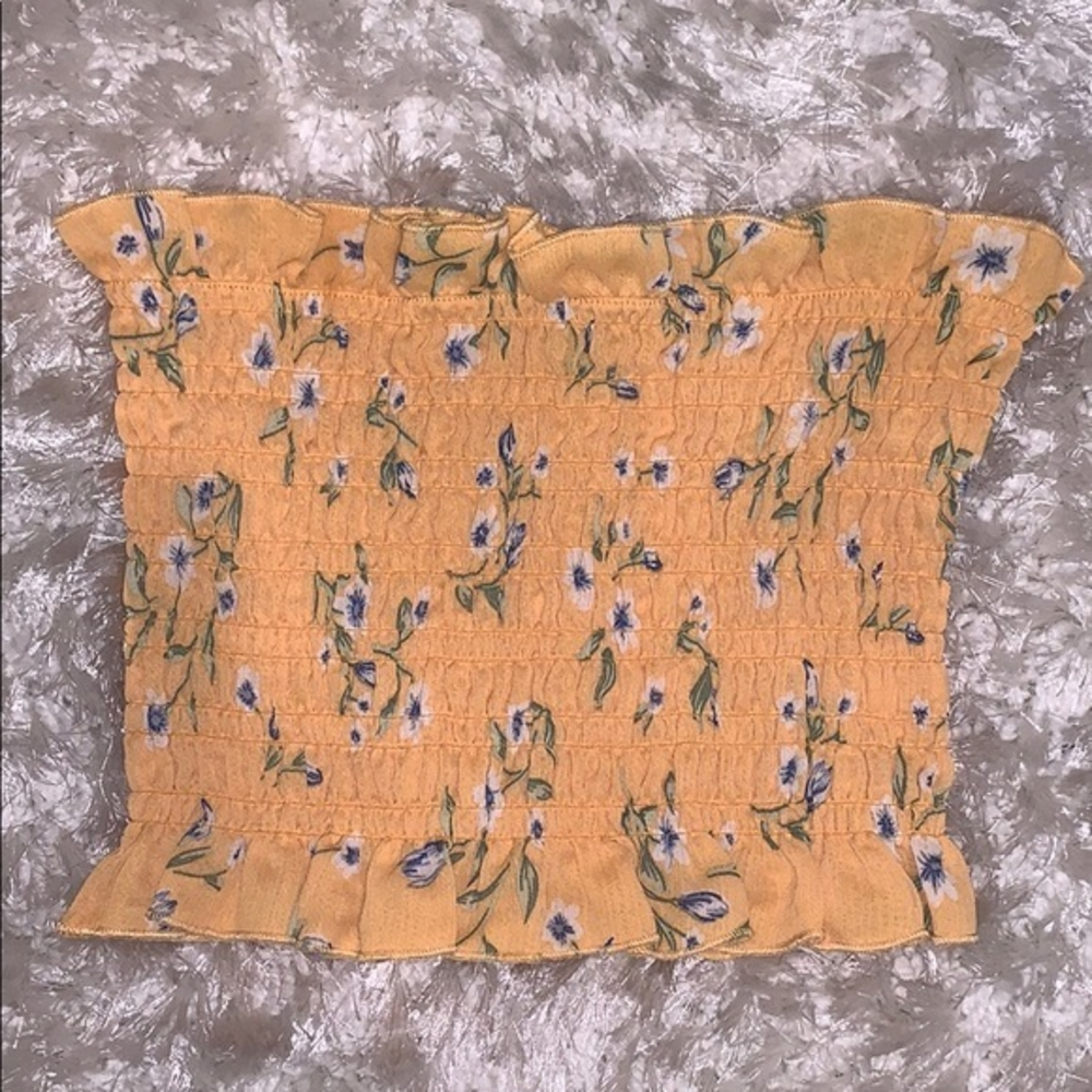 Yellow lettuce trim pacsun crop‎ top